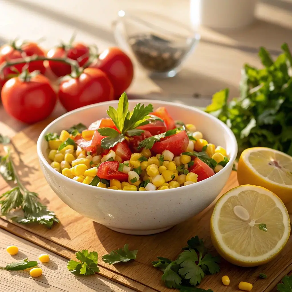 Corn and Tomato Salad in serving bowl