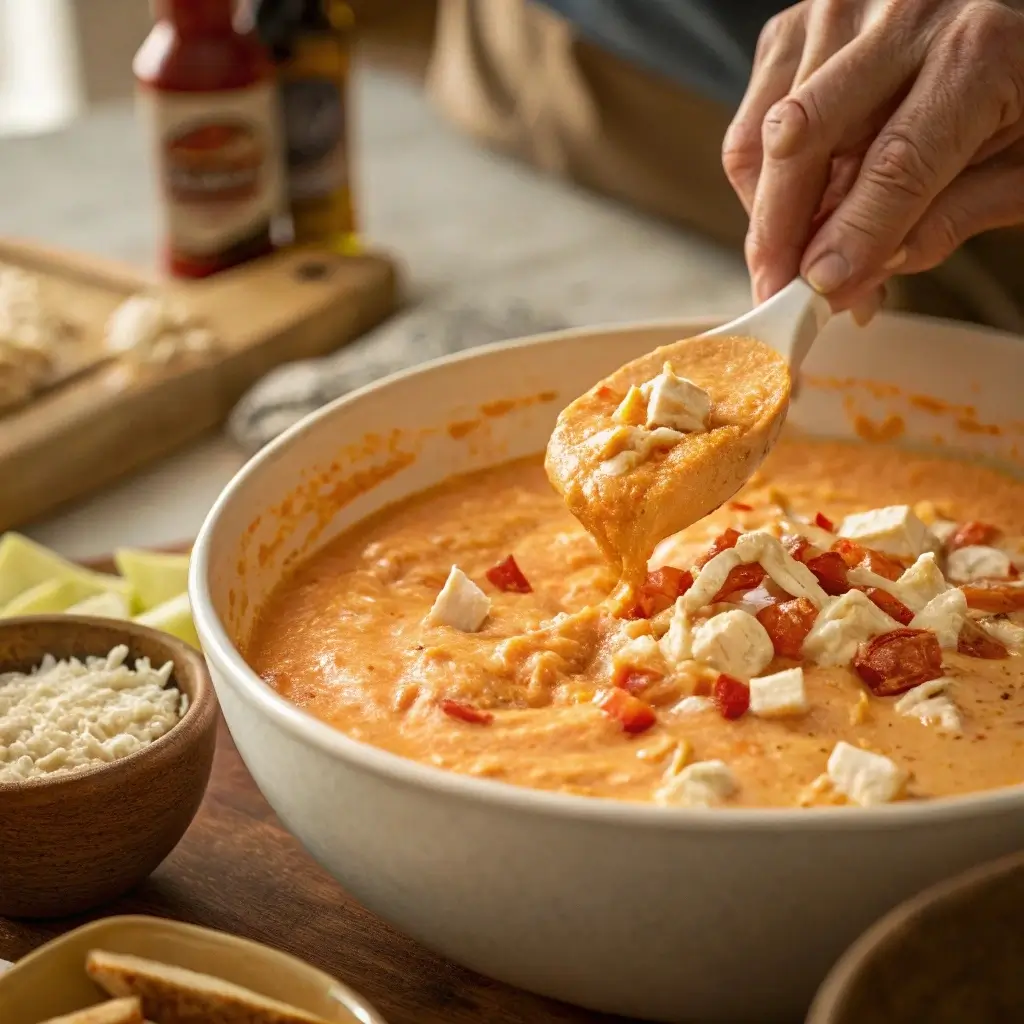 Mixing Franks Red Hot Buffalo Chicken Dip
