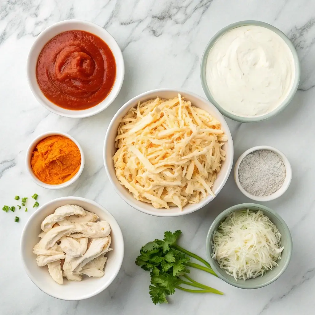 Ingredients for dairy free buffalo chicken dip