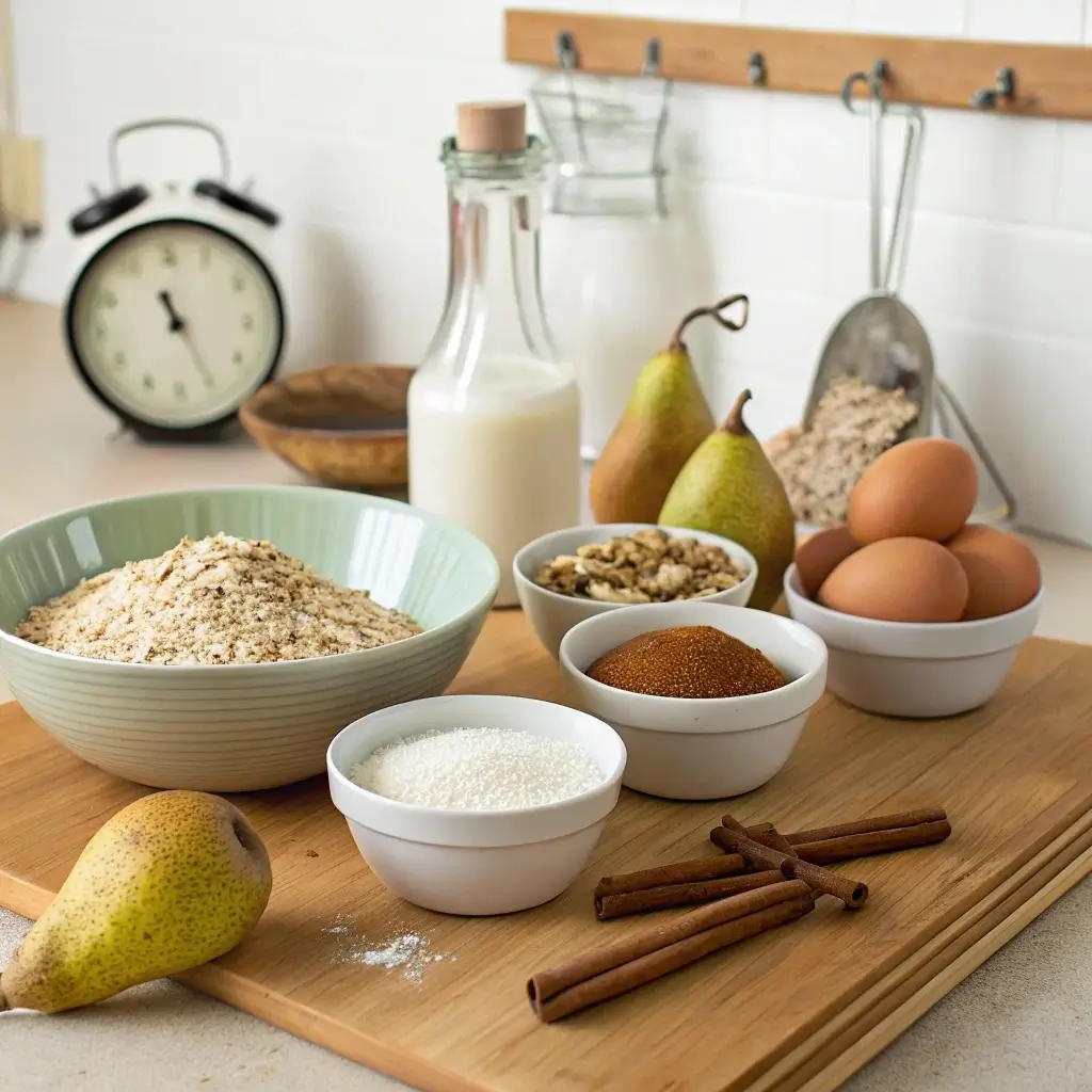 Ingredients for chai spiced pear baked oatmeal singles
