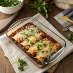 Easy black bean enchiladas in a baking dish