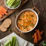 Cottage cheese buffalo chicken dip served with vegetables