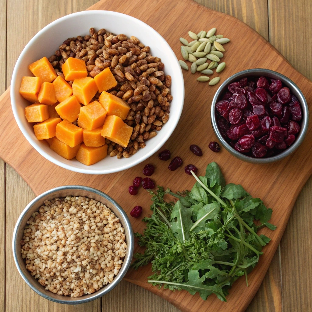 Ingredients for butternut squash farro salad