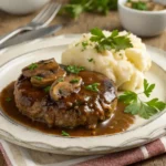 Plated Salisbury Steak with Mushroom Gravy