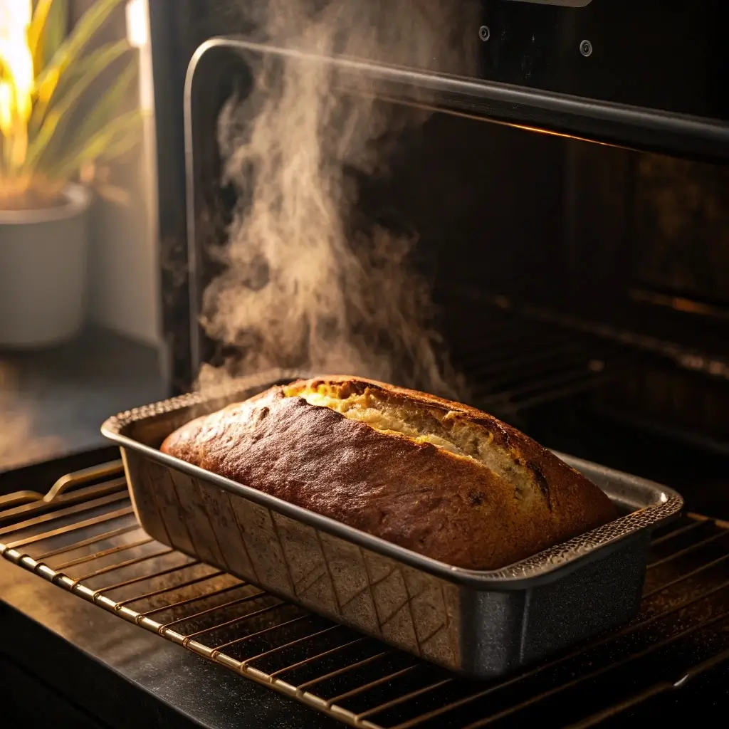 Banana Bread Baking in Oven