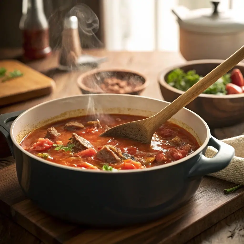 Low Carb Lasagna Soup cooking in a pot