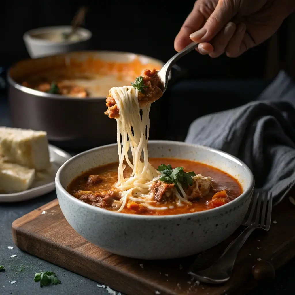 Ladling Creamy Lasagna Soup Without Ricotta