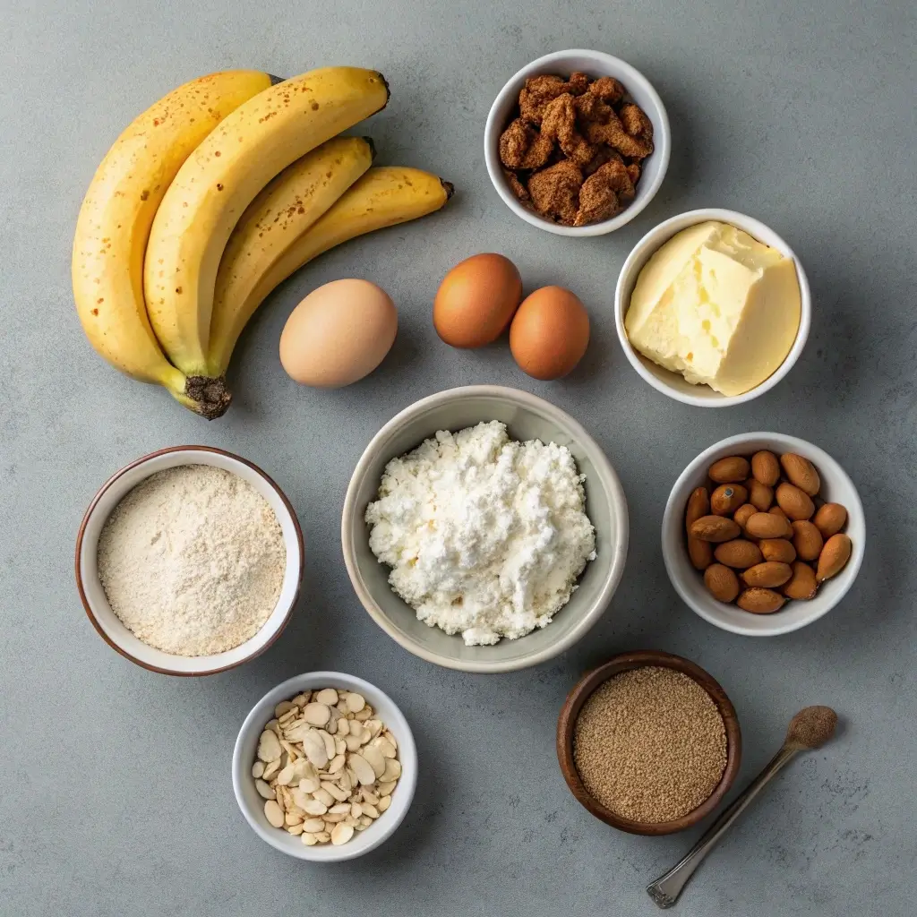 Protein-rich ingredients for banana bread with cottage cheese