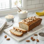 High protein banana bread with cottage cheese on marble