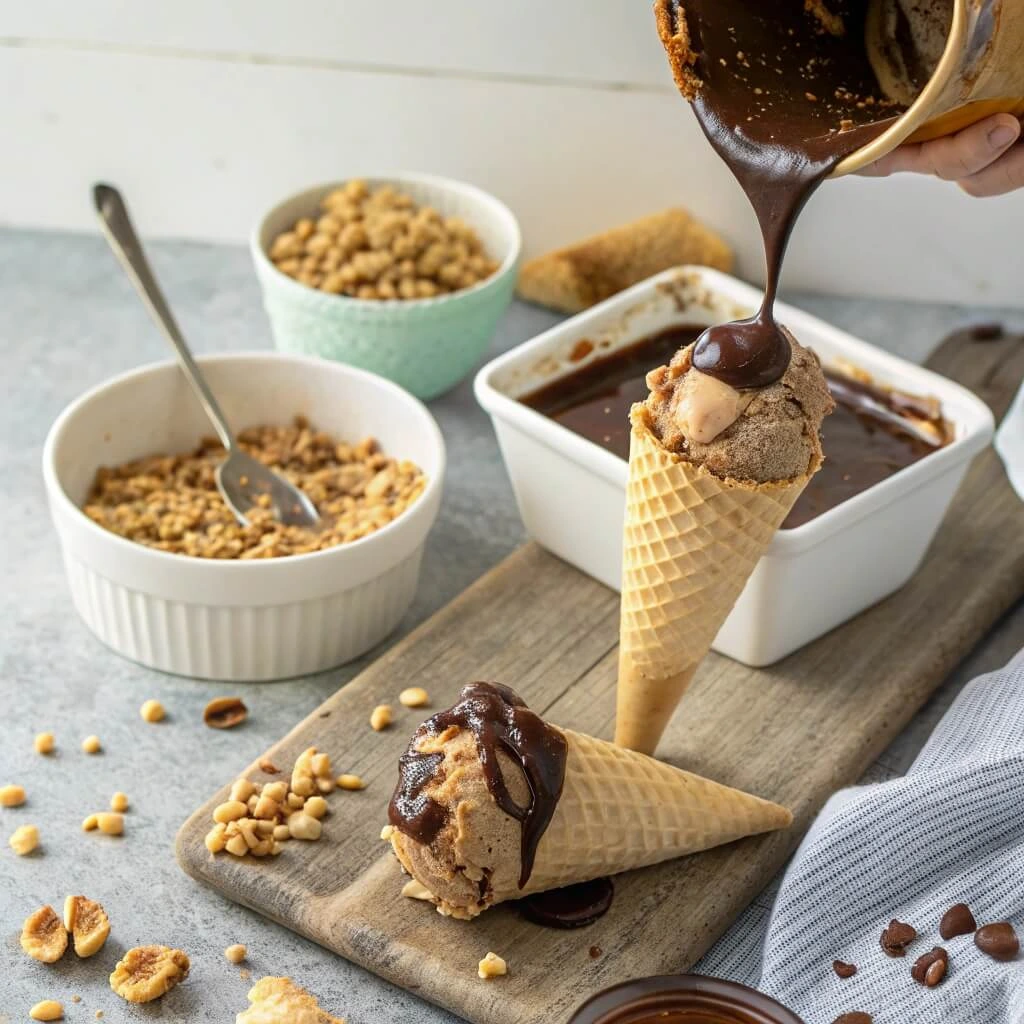 Assembling Homemade Coffee Ice Cream Drumsticks