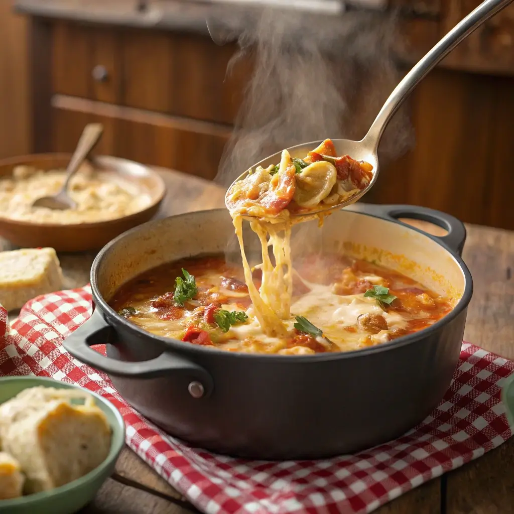 Cooking Chicken Lasagna Soup in pot